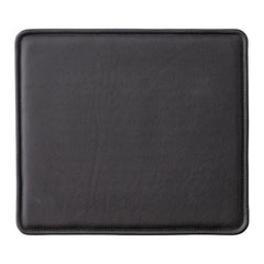 Black faux leather square coaster with a smooth, glossy finish and rounded edges. Ideal for modern dining.