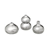 Set of three silver decorative vases with smooth, glossy finishes and unique, organic shapes.