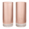 Set of two ribbed glass tumblers in soft pink with clear bases, showcasing a modern and elegant design.
