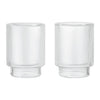 Clear glass tumblers with ribbed texture and smooth, round bases in a minimalist design.