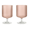 Set of two ribbed glass goblets in soft pink with transparent bases, perfect for stylish dining.