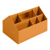 Terracotta orange organizer with multiple compartments, featuring a sleek, modern design and smooth surface.