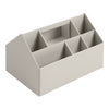 Light gray organizational storage box with multiple compartments and a sleek, modern design.